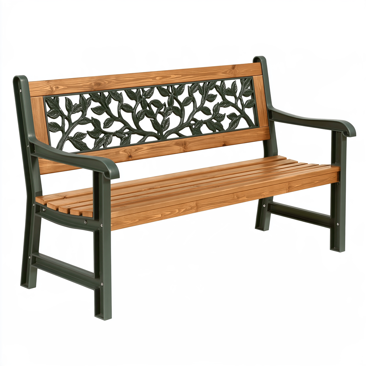 Panchina da giardino 122 x 63 x 88 cm in legno e resina verde con schienale a foglie