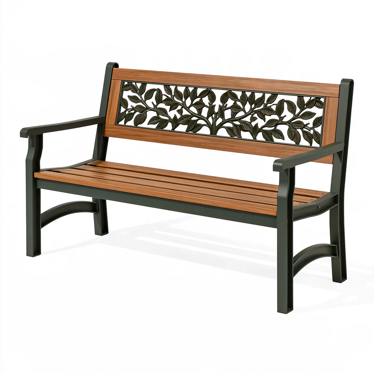 Panchina da giardino 120 x 60 x 90 cm in metallo e legno marrone verde con schienale decorativo