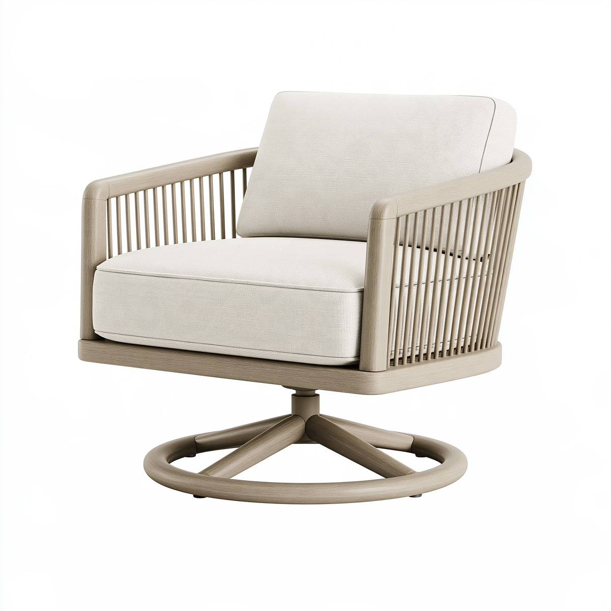 Poltrona girevole 75 x 78 x 82 cm in legno e tessuto beige - stile moderno