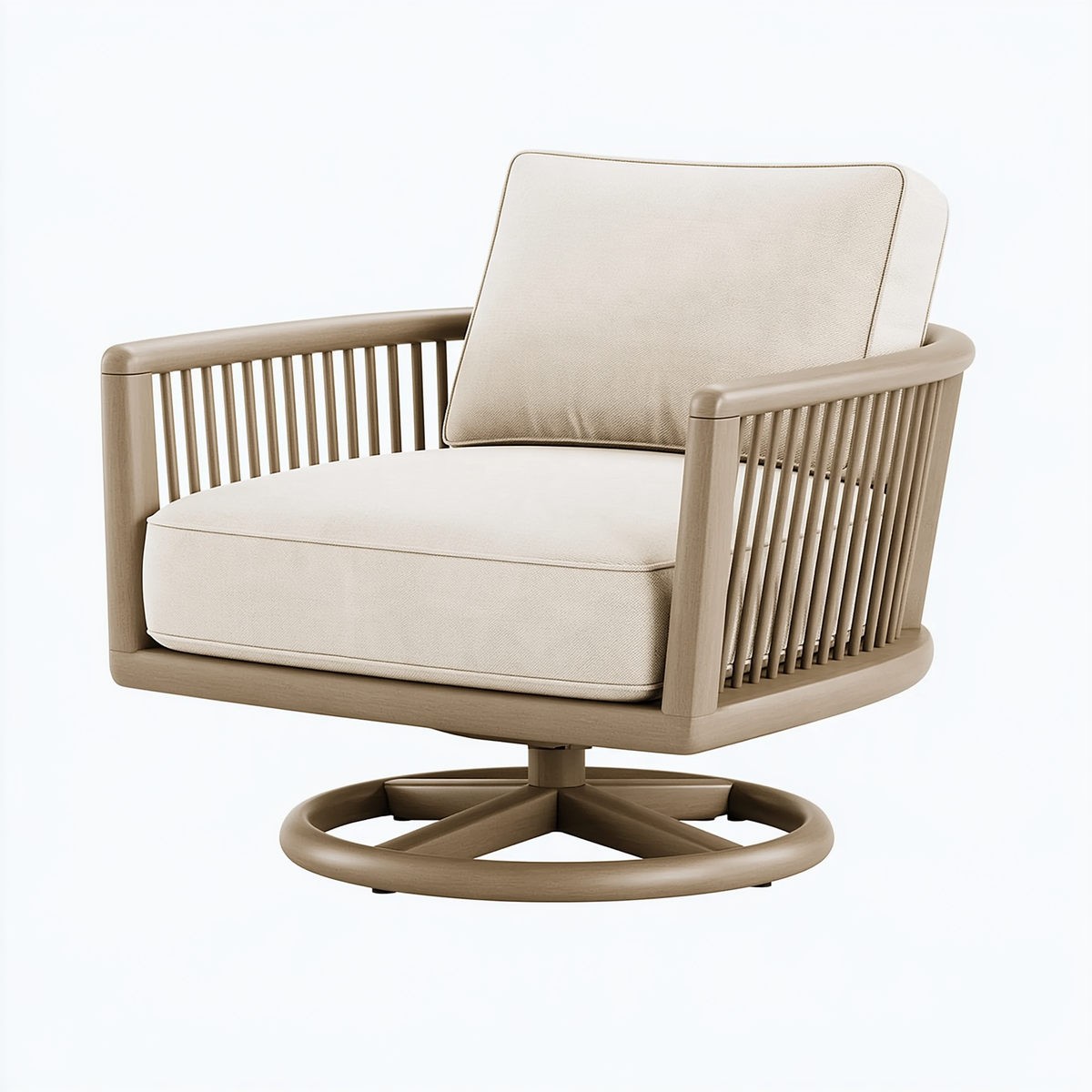 Poltrona girevole 80 x 80 x 80 cm in legno e tessuto beige stile moderno