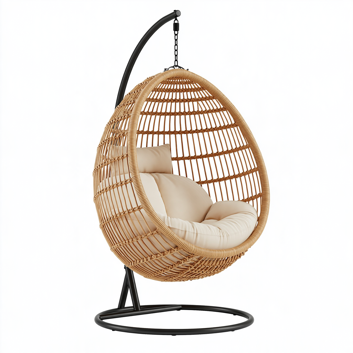 Poltrona sospesa 105 x 105 x 195 cm in rattan beige con supporto in metallo nero stile boho