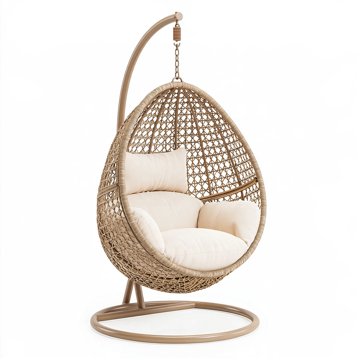 Poltrona sospesa 105 x 105 x 195 cm in rattan beige con supporto stile boho