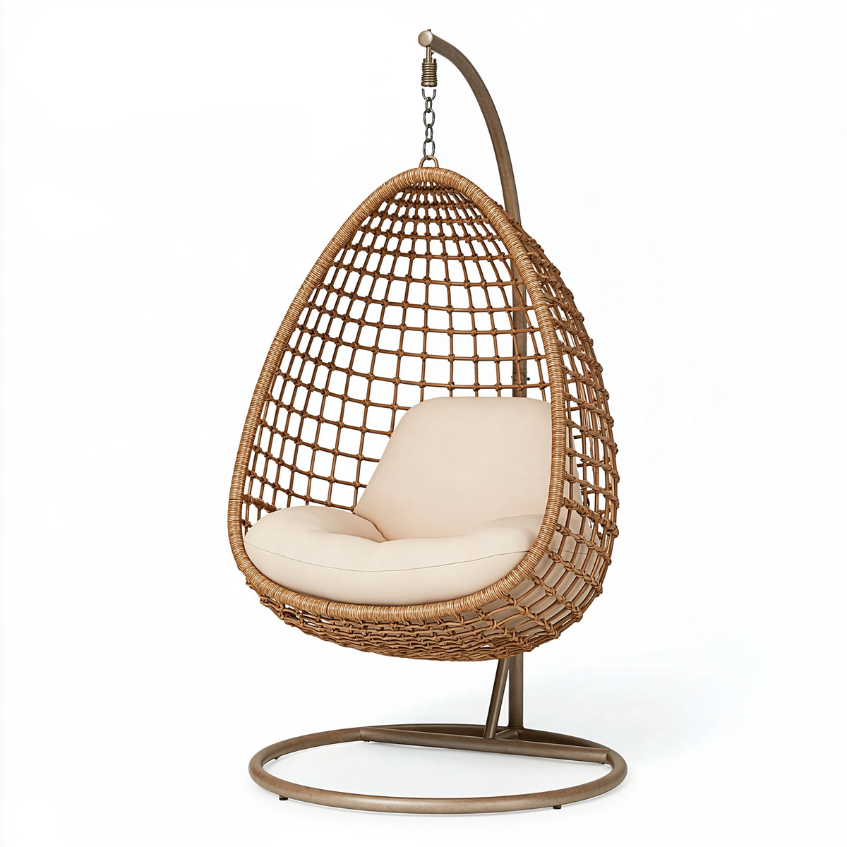 Poltrona sospesa 105 x 105 x 195 cm in fibra intrecciata marrone con struttura in metallo stile boho