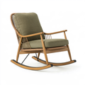 Sedia a dondolo 70 x 95 x 100 cm in legno marrone con rivestimento verde oliva - stile moderno