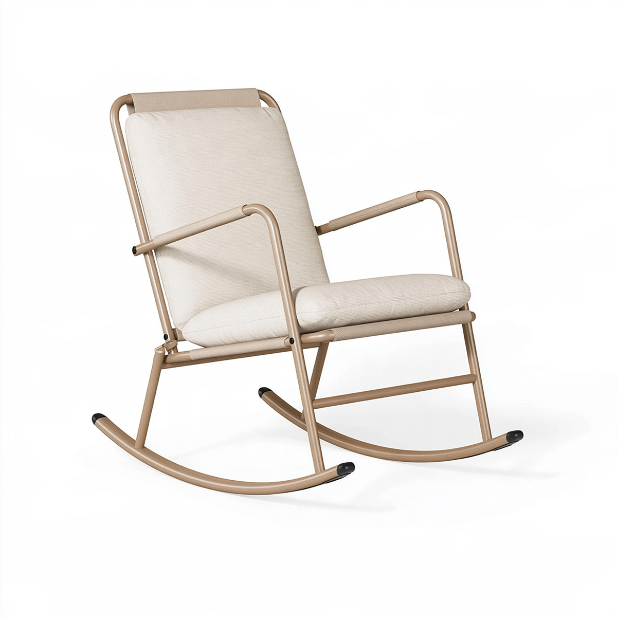 Sedia a dondolo 100 x 68 x 102 cm in metallo e tessuto beige - stile moderno per soggiorno